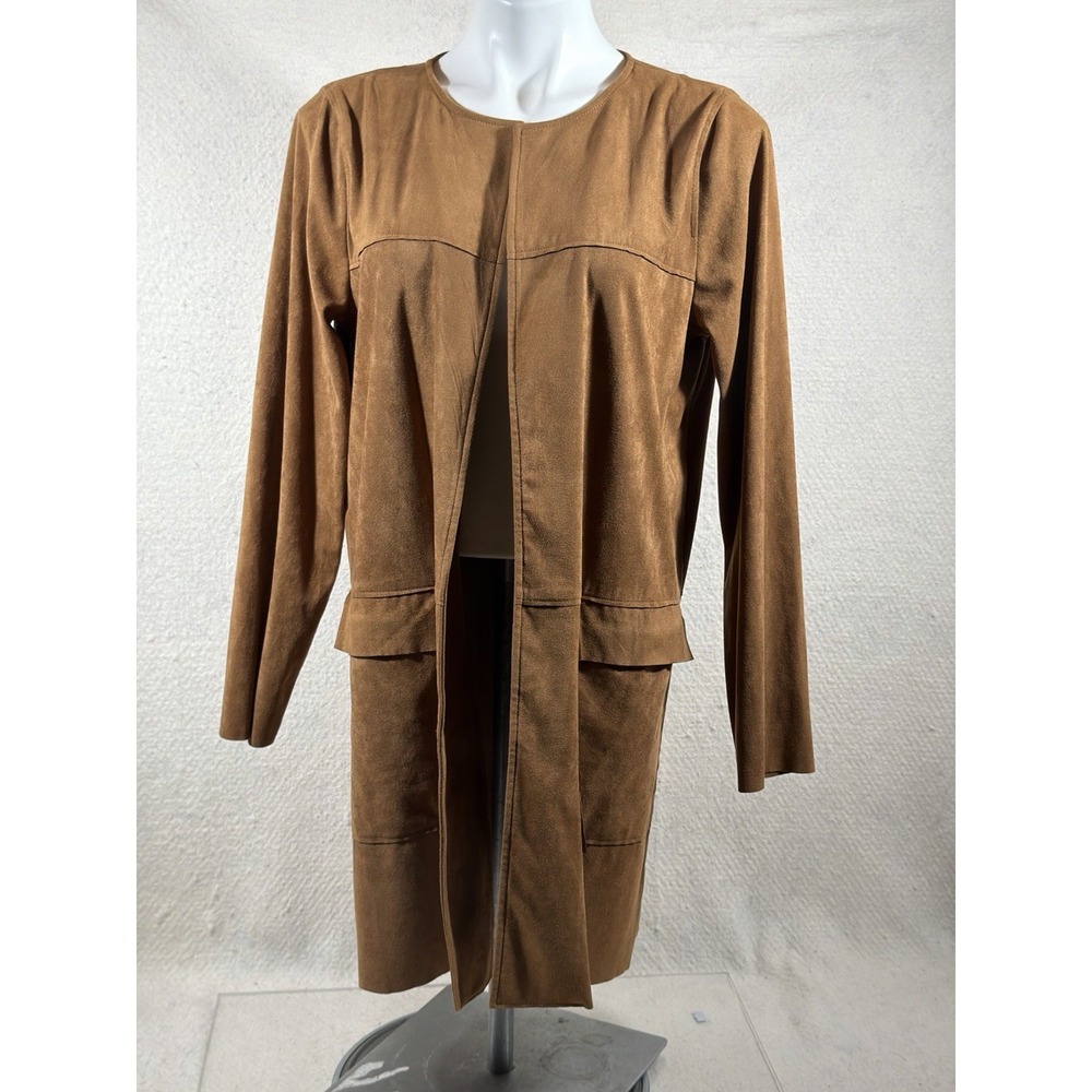 Elliott Lauren Womens 12 Brown Faux Suede Long Jacket Quiet Luxury Boho
